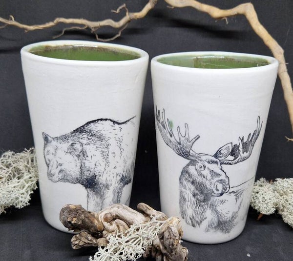 set van 4 hoge bekers 'Eland en beer'