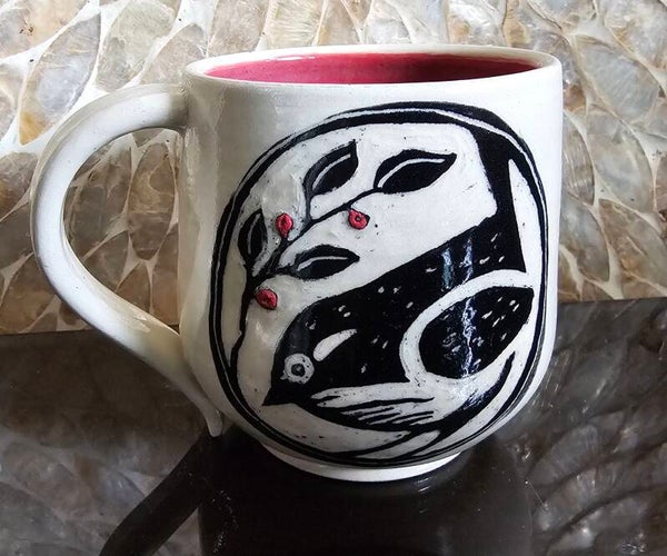 Koffie beker sgraffito vogel