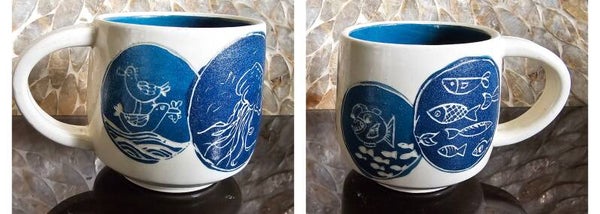 Sgraffito beker 'Boven en onder water'