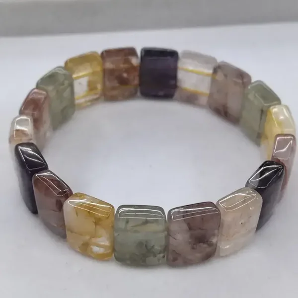 Edelsteen armband Amethist & Gele Calciet Vierkante kralen