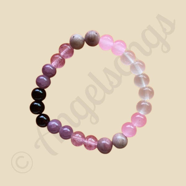 Armband Edelsteen Maansteen Rozenkwarts Rhodoniet 18 cm 8 mm