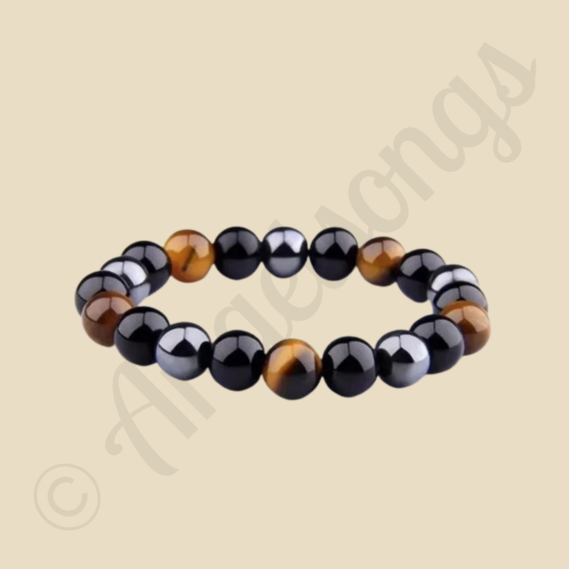 Armband edelsteen Tijgeroog Zwarte Obsidiaan 18 cm 8 mm Power Protection Balance