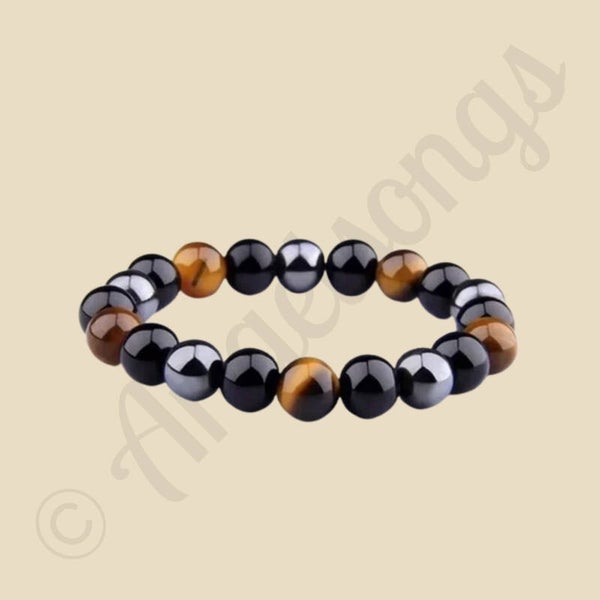 Armband edelsteen Tijgeroog Zwarte Obsidiaan 18 cm 8 mm Power Protection Balance