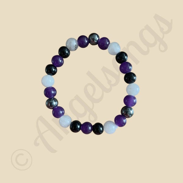 Edelsteen Armband Bescherming -8mm – 18 cm-Amethist, Regenboog Fluoriet & Hematiet- Innerlijke Rust & Energetisch Schild