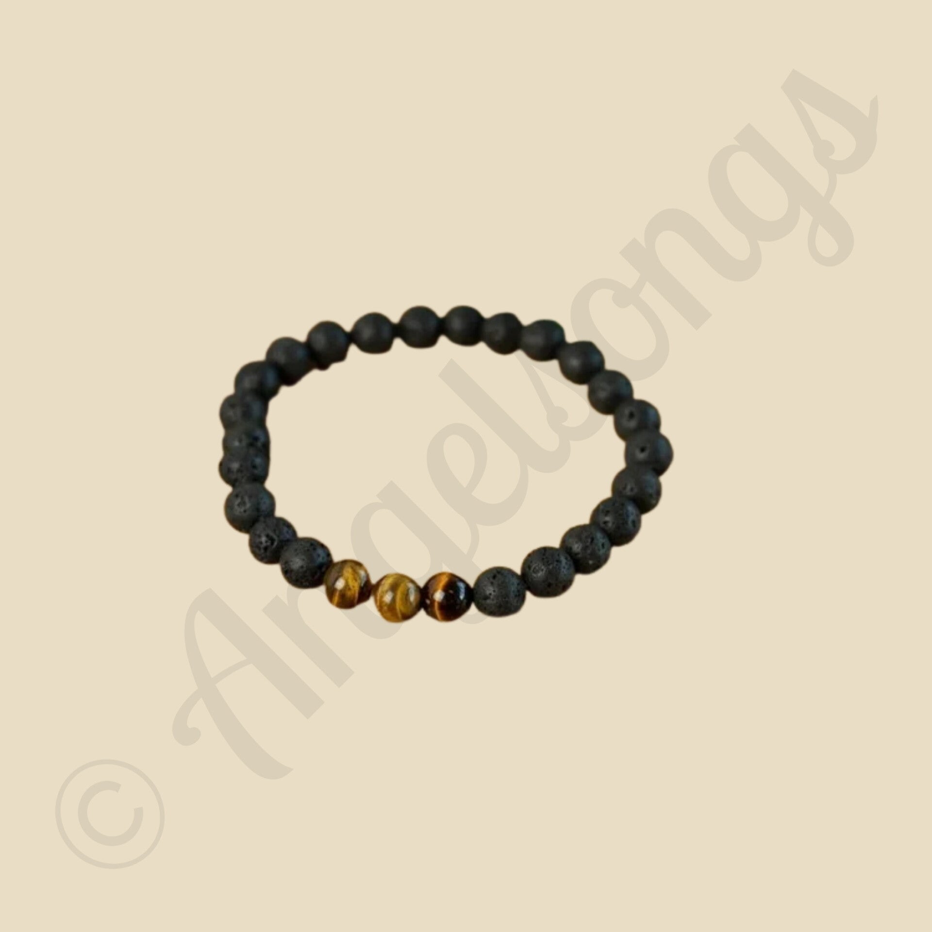 Edelsteen Armband Heren Groot Tijgeroog & Lavasteen 8mm, 21 cm