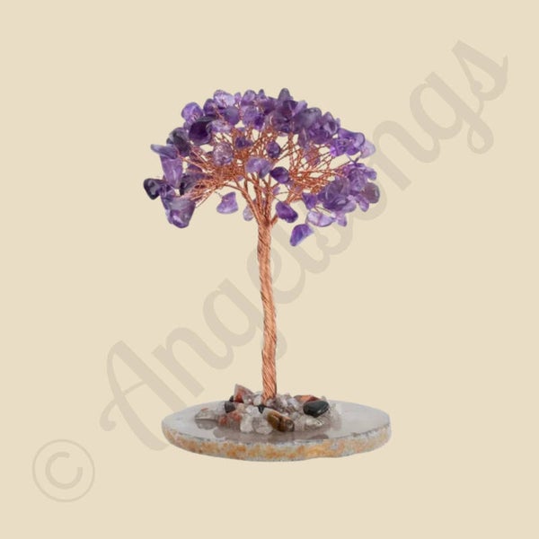 Edelsteen Boompje Spiritualiteit Amethist op Agaat Schijf (12 cm)