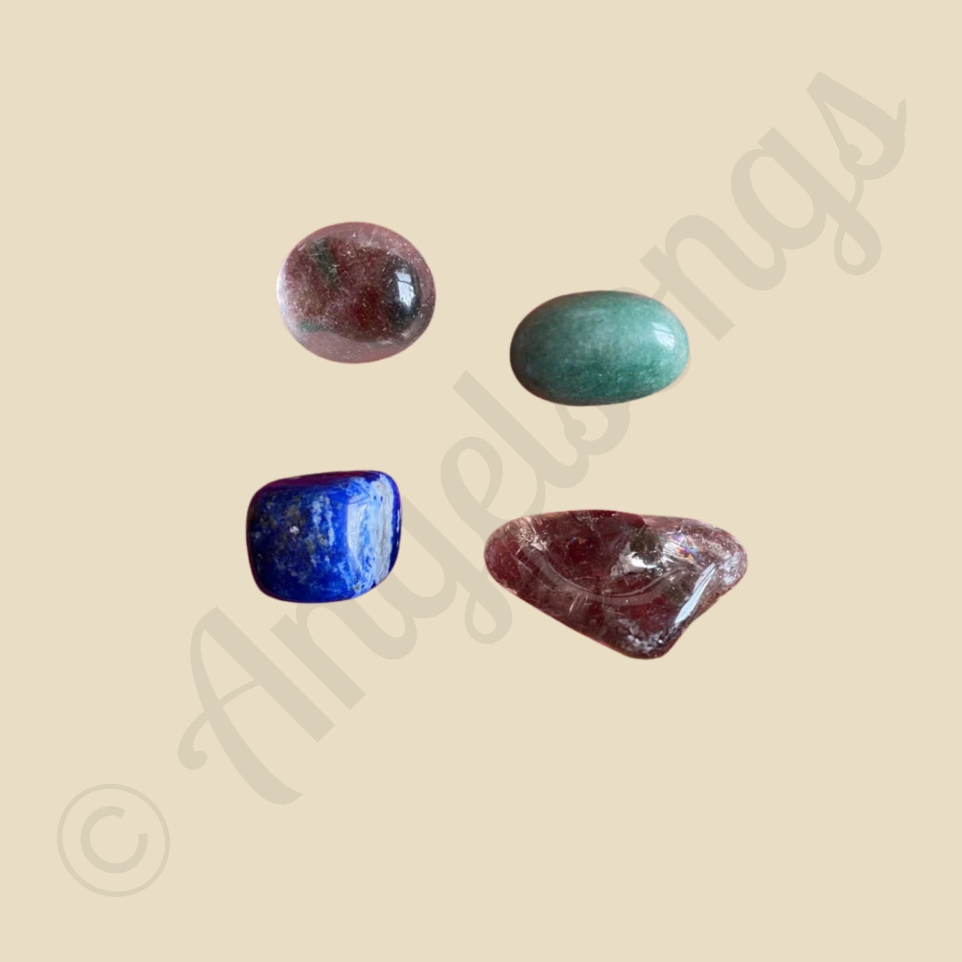 edelstenenset hoofdpijn/migraine Bergkristal/Groene aventurijn/Lapis Lazulli/Rookkwarts