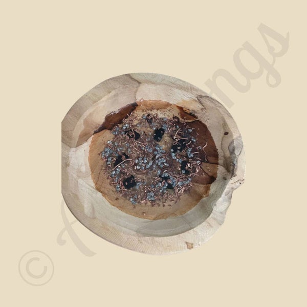 krachtschaal oplaadschaal mango hout met sunghiet bergkristal koperen Triskelion koper en aluminium