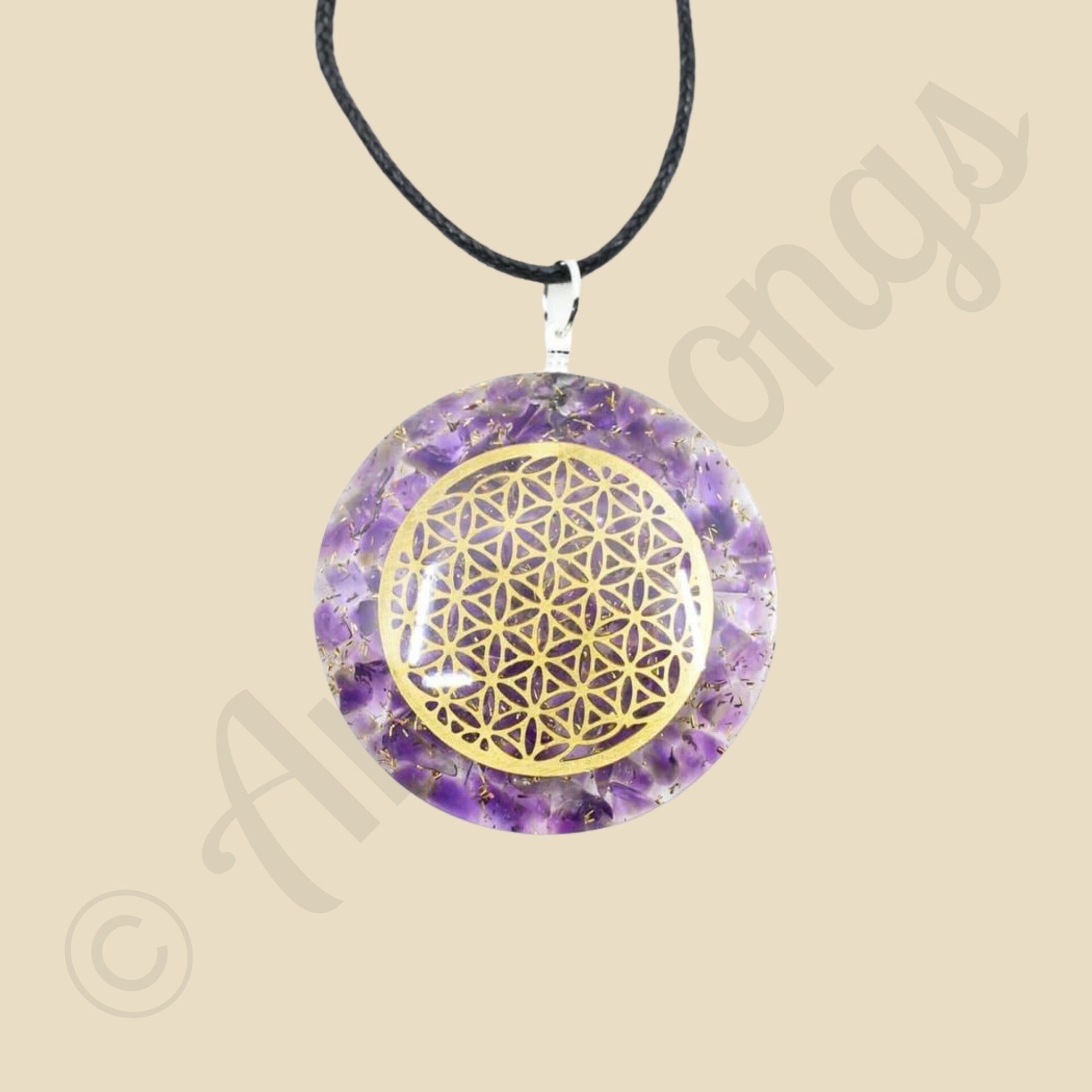 Orgonite Hanger Bloem des levens Rond Amethist