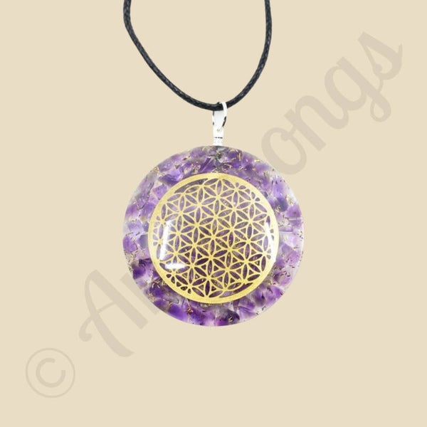 Orgonite Hanger Bloem des levens Rond Amethist