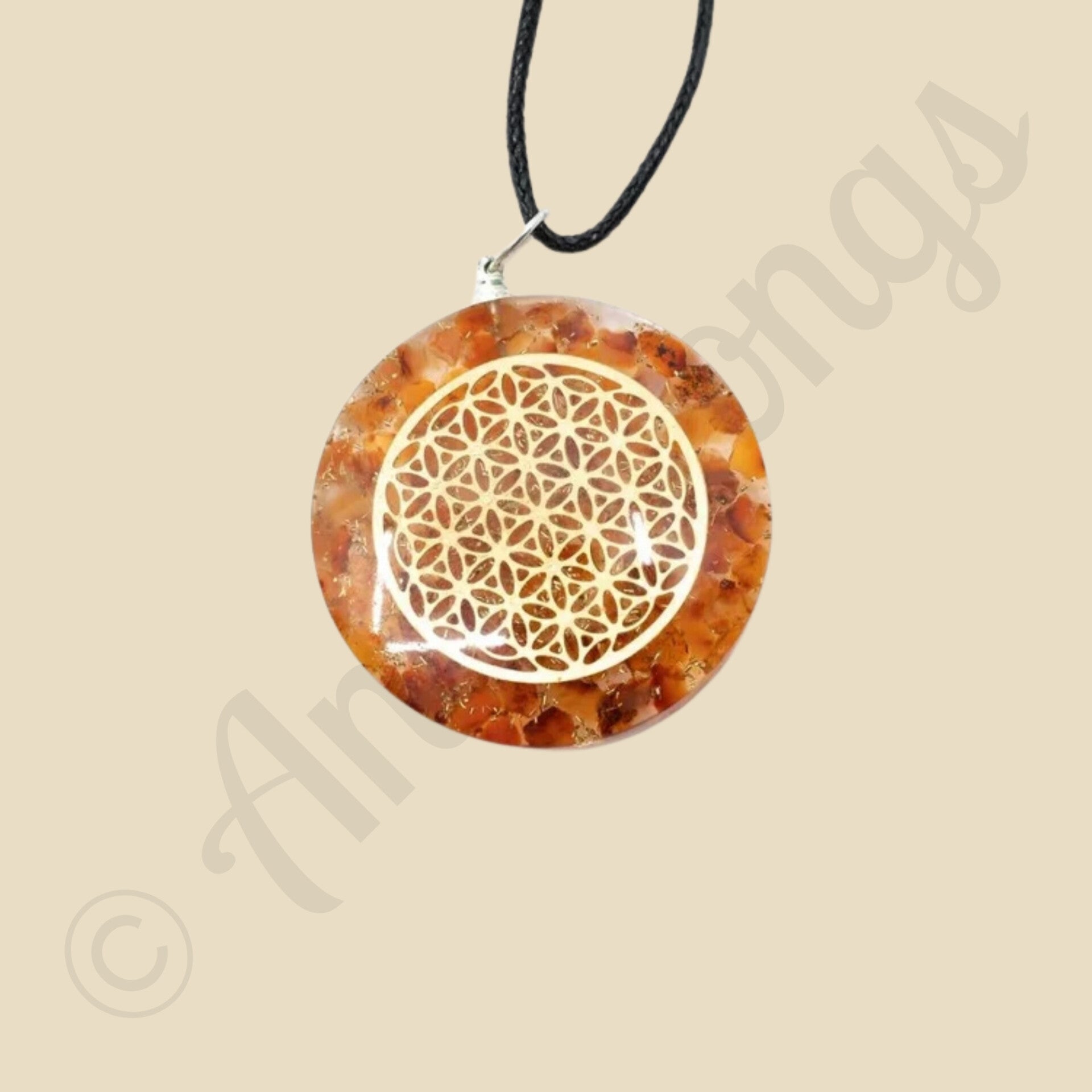 Orgonite Hanger Bloem des levens Rond Carneool