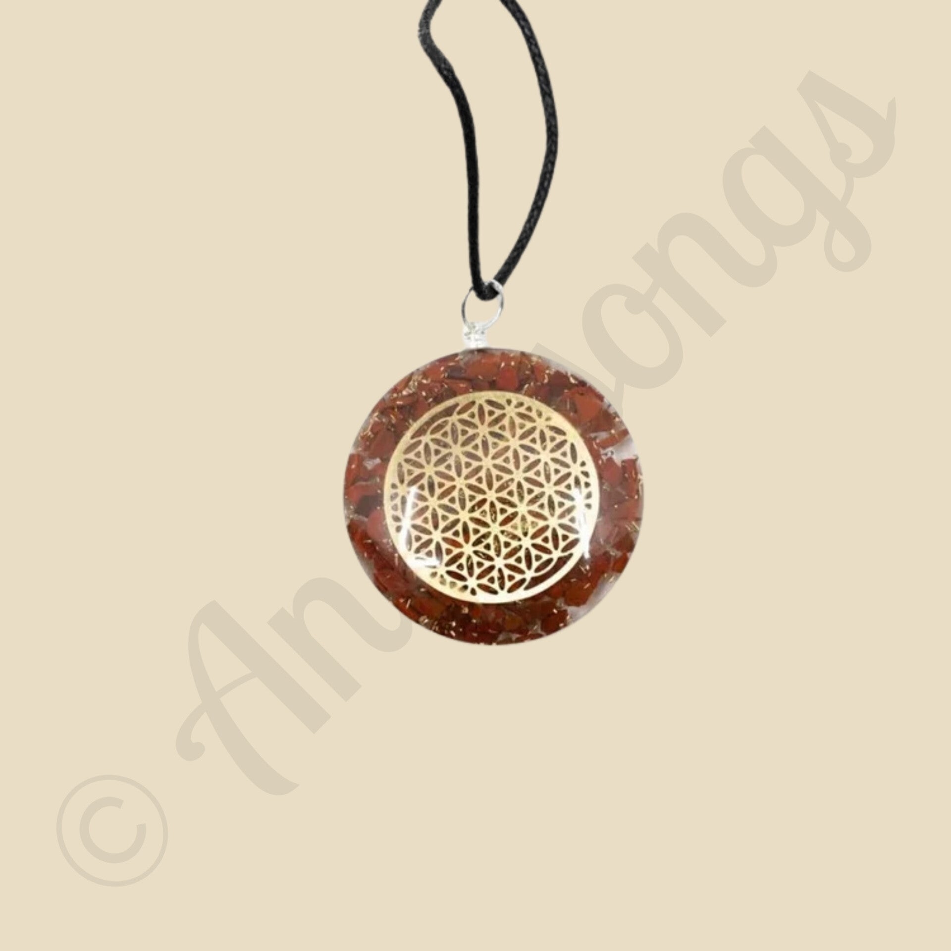 Orgonite Hanger Bloem des levens Rond Rode Jaspis