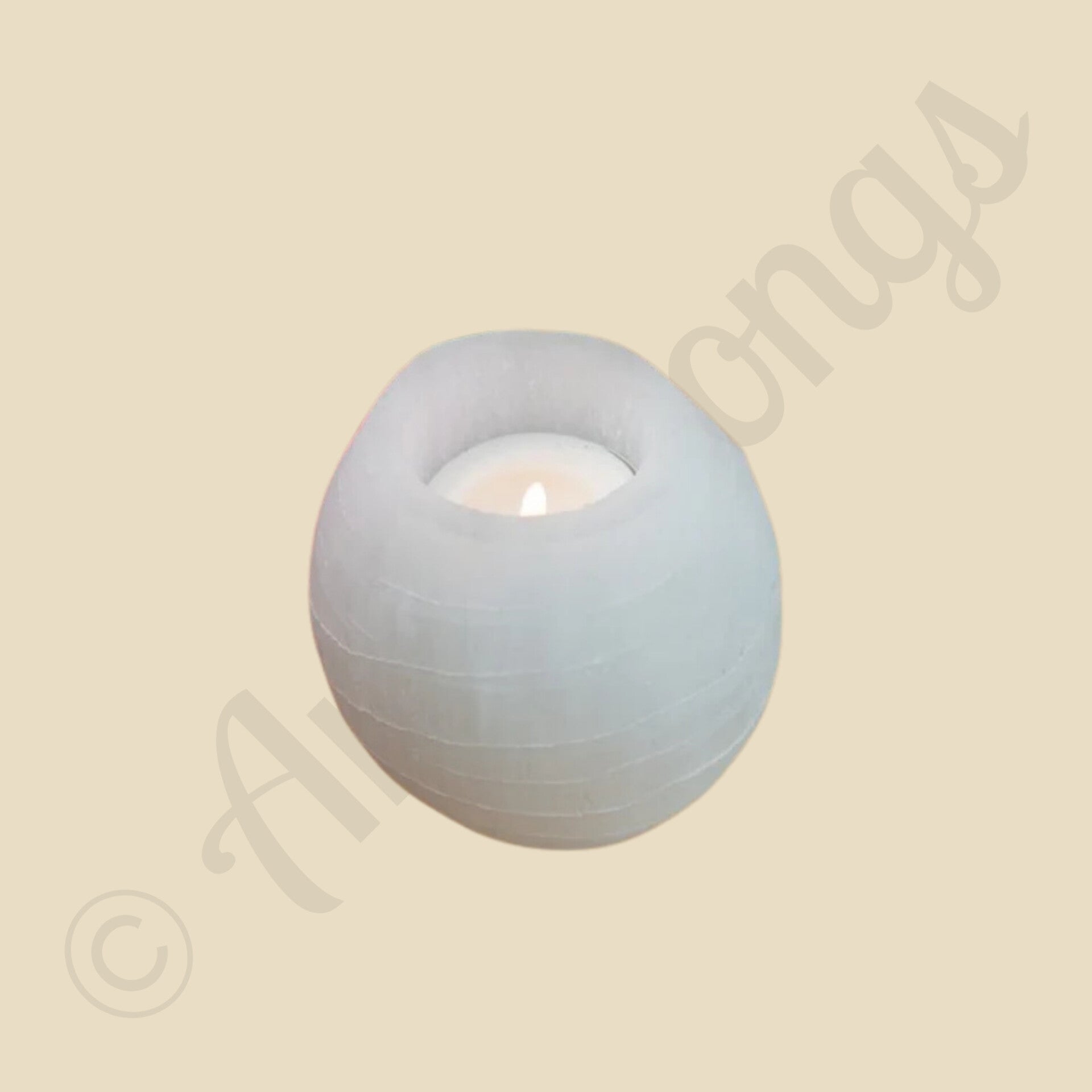 Waxinelichthouder Edelsteen Seleniet Rond ca 500 gram (8 x 8 cm)