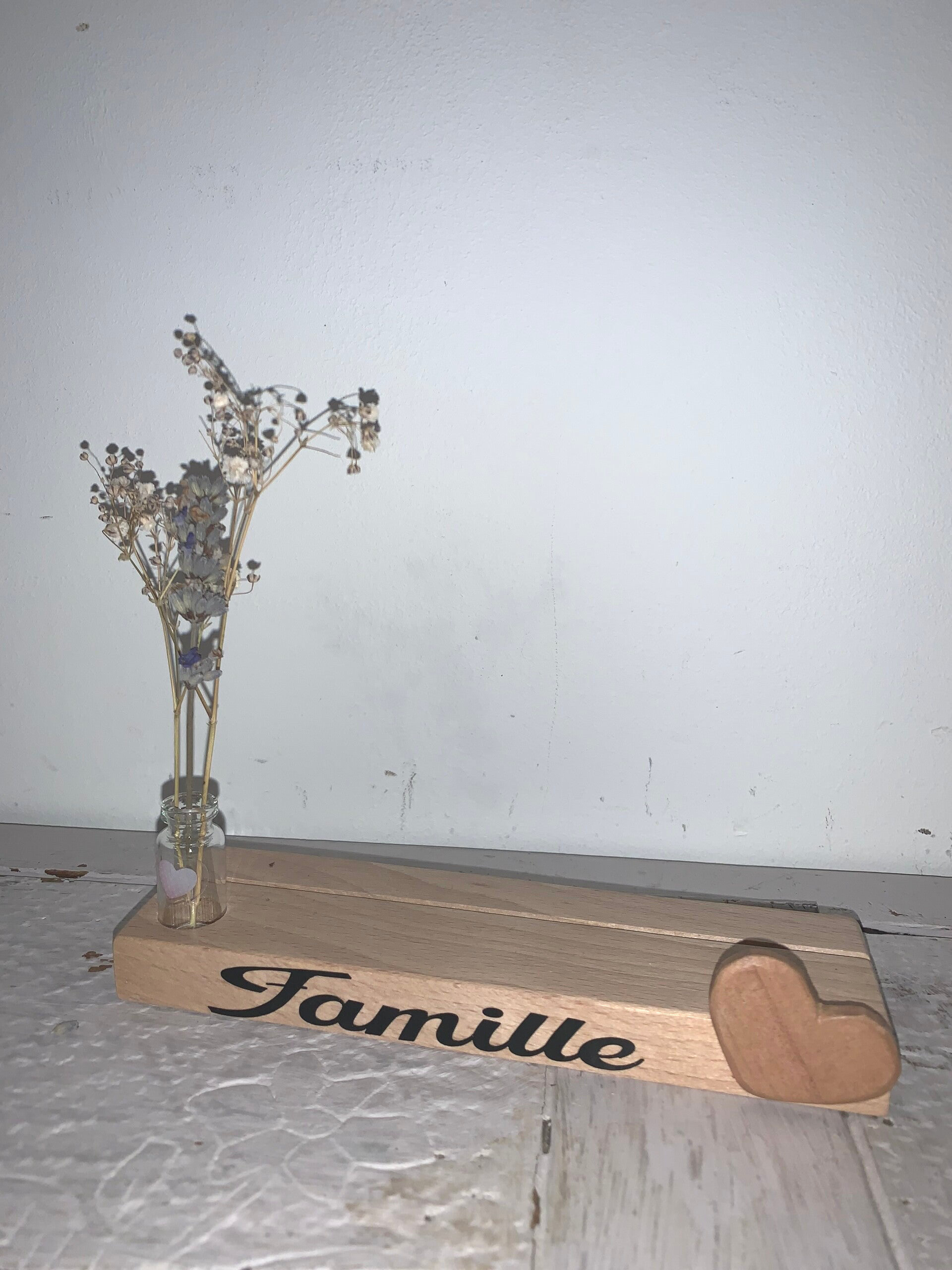 Support photo en bois avec message