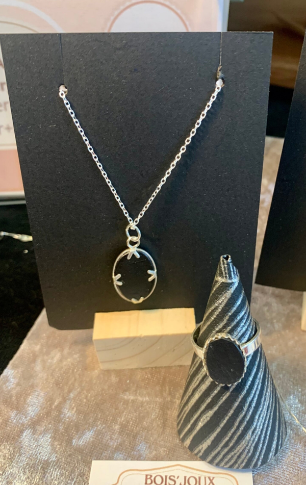 Parure Collier et bague Bois d'ébène et argent