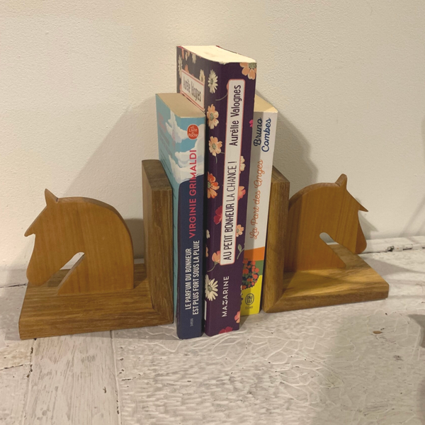 Serre-livres tête de cheval en bois