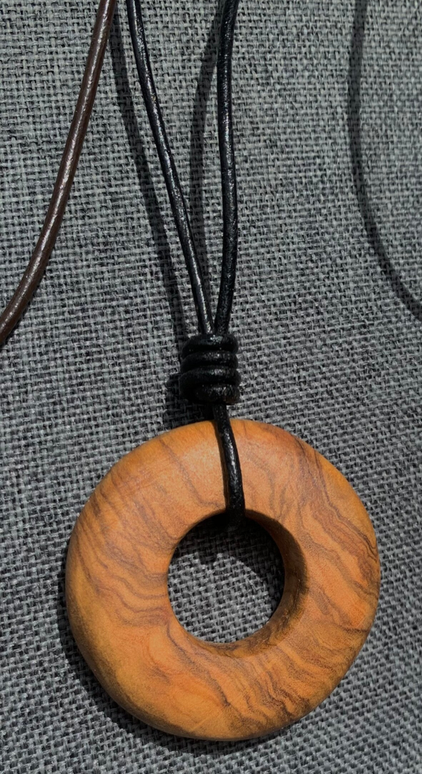 Collier bois d'olivier et cuir