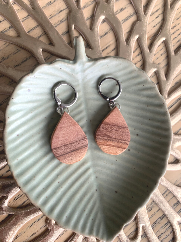 Boucles d'oreilles en bois de séquoia forme gouttes