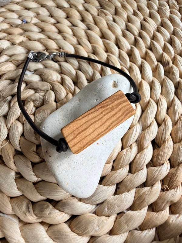 Bracelet homme bois d'olivier et cuir marron