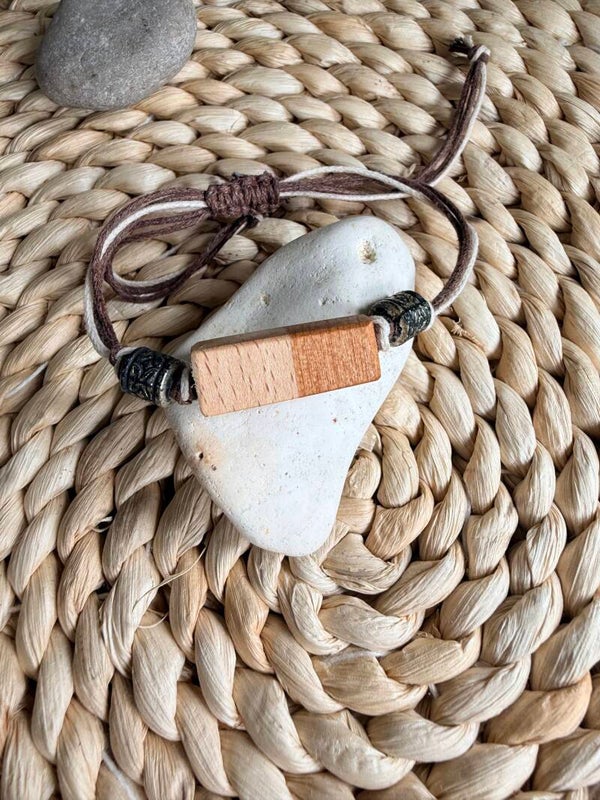Bracelet homme perle en bois et coton