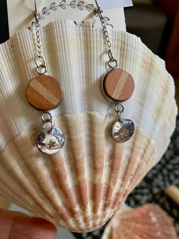 Boucles d'oreilles cabochon en bois multi essence