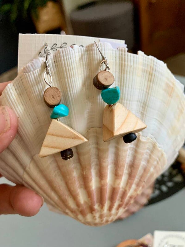 Boucles d'oreilles bois et pierre naturelle