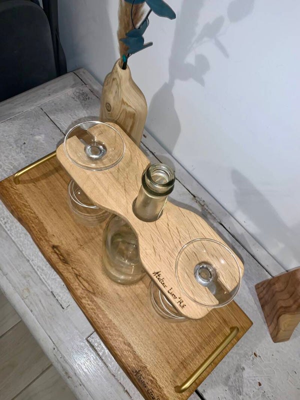Support de 2 verres pour bouteille, en bois