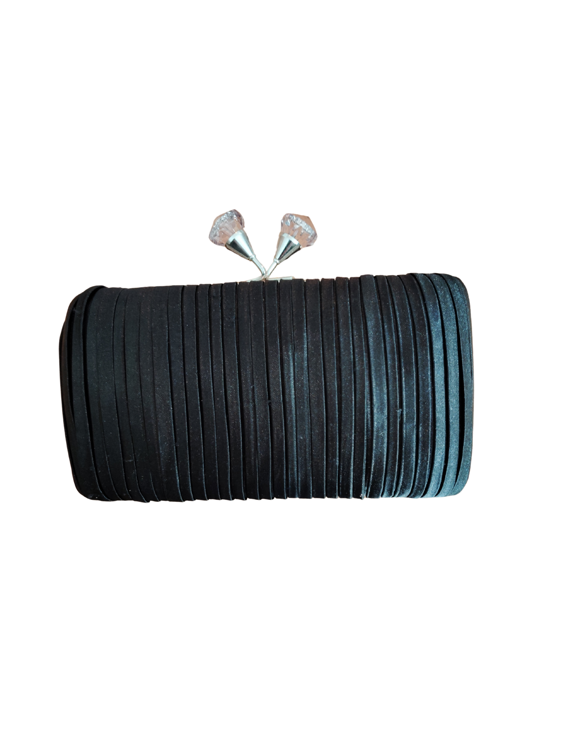 Small black silk pleated bag with glass faceted clasp