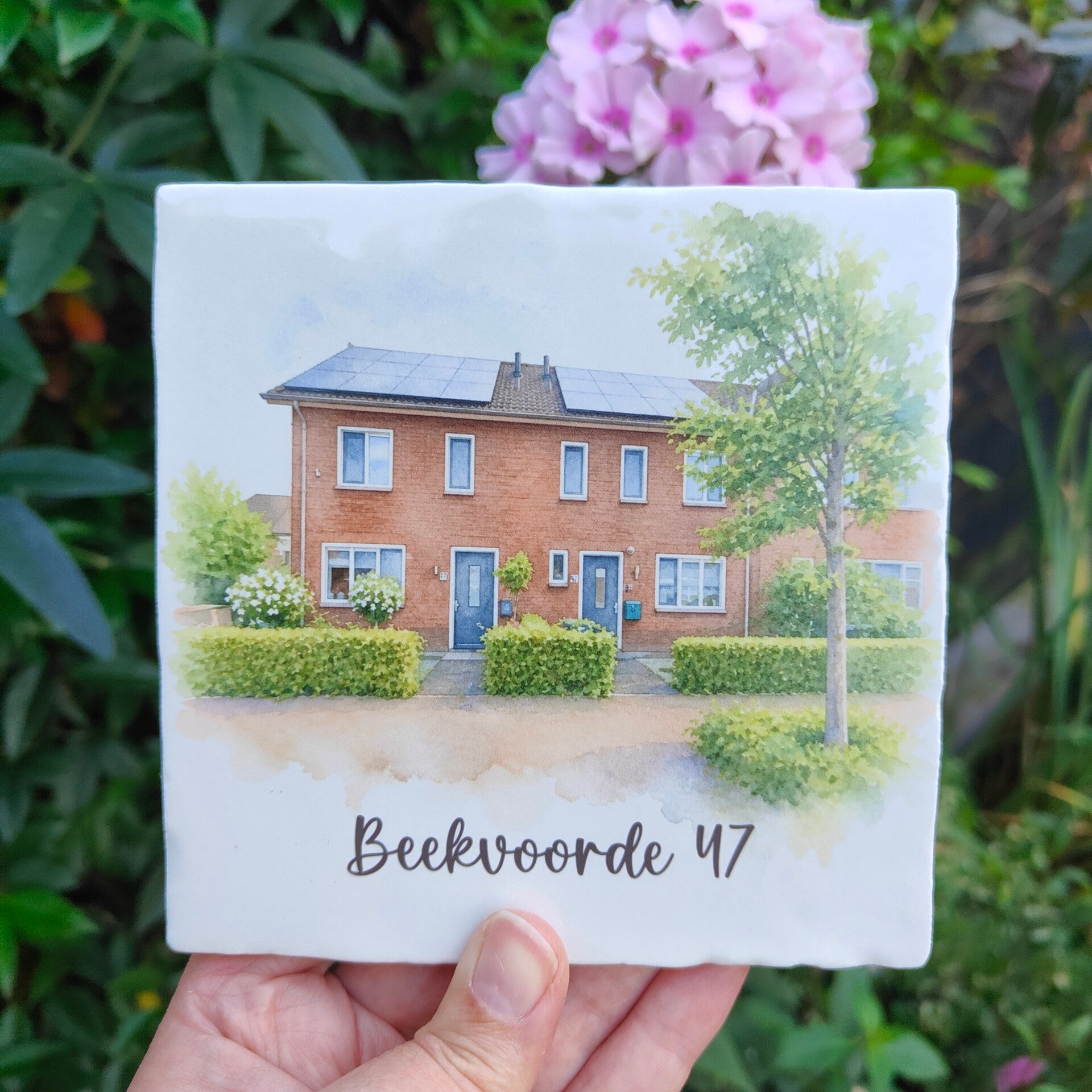 Tegeltje - met aquarel van eigen woning