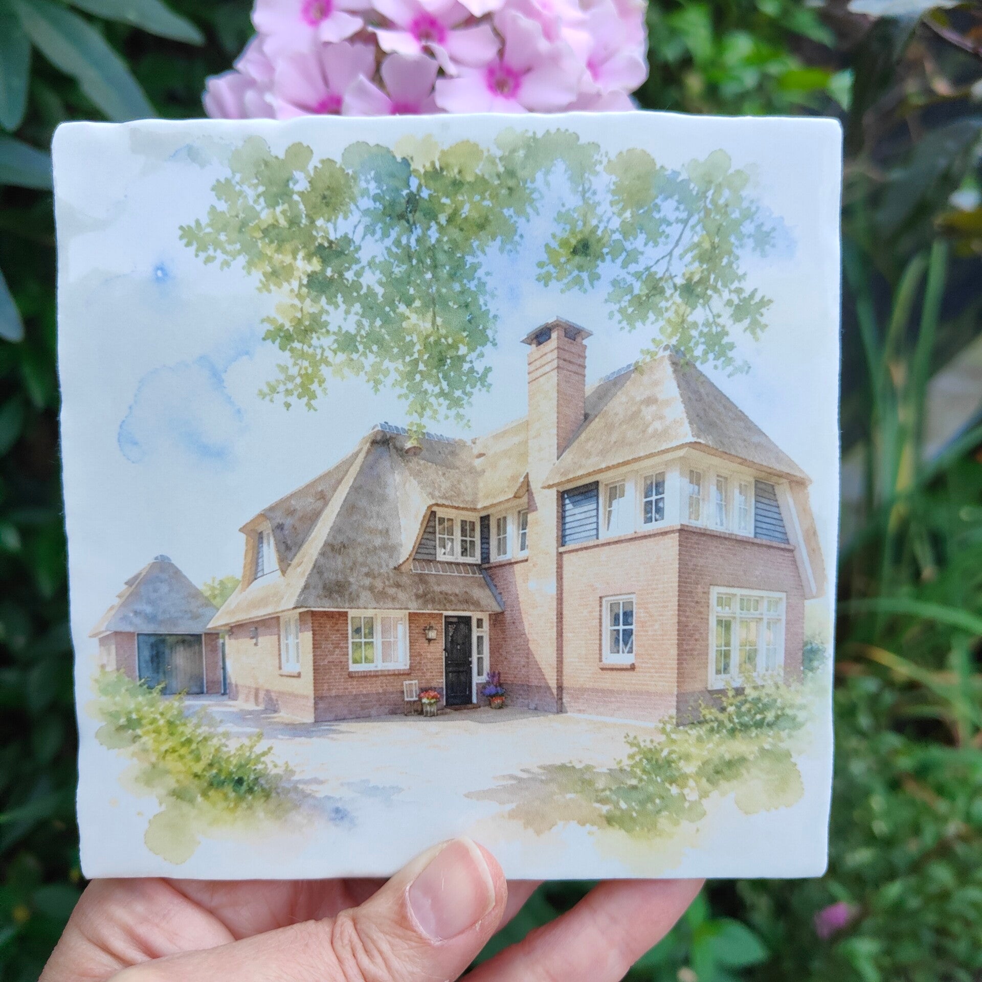 Tegeltje - met aquarel van eigen woning