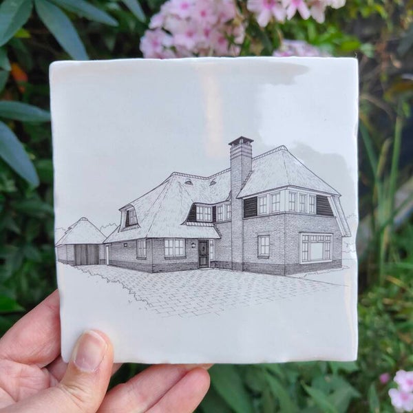 Tegeltje - met lijntekening van eigen woning