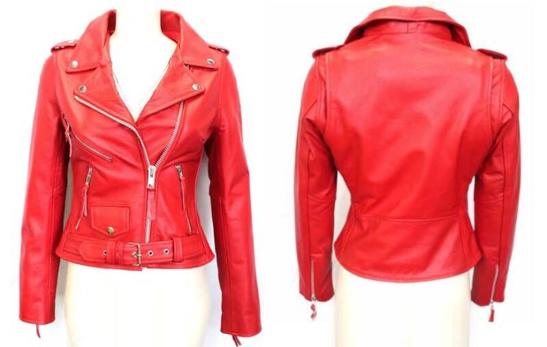 jaket kulit warna merah