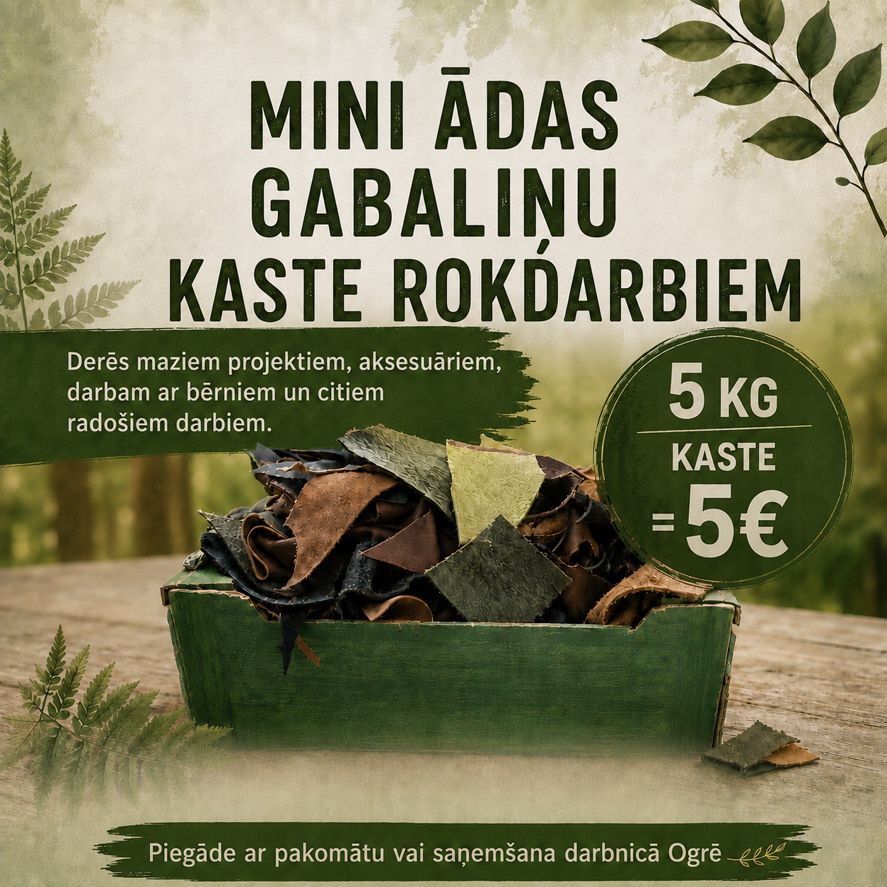 5kg ādu mix - Radošā kaste ar maziem atgriezumiem dažādos toņos