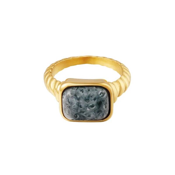 Bague en acier inoxydable pierre carrée