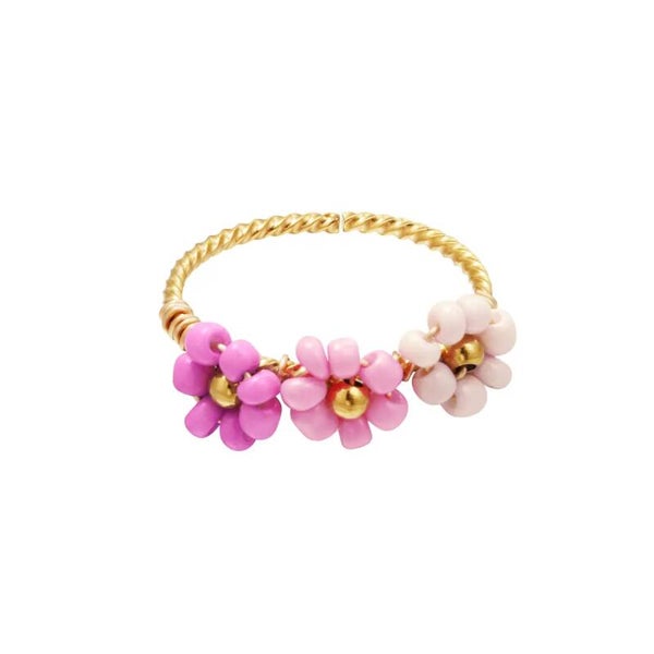 Bague ajustable avec fleurs colorées