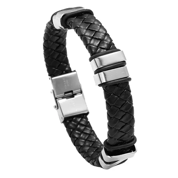 Bracelet de bijoux pour hommes en acier inoxydable tissé simple bracelet en cuir