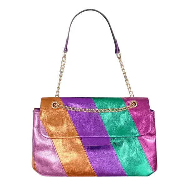 Sac en cuir  rayures colorées