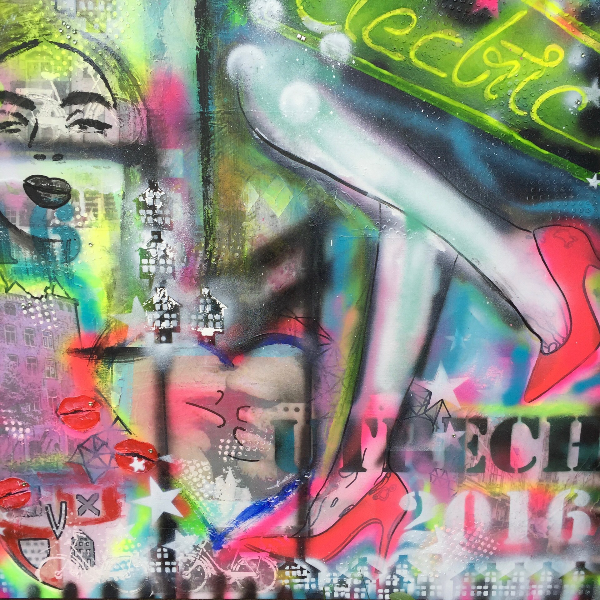 Detail van modern schilderij door Amber Houweling – expressieve kunst op maat voor bedrijven en particuliere opdrachtgevers