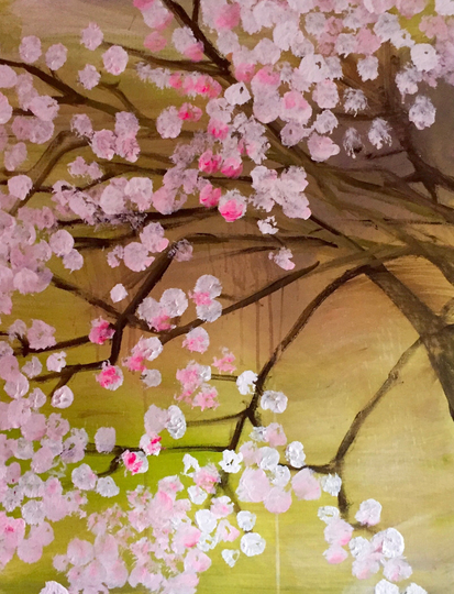 Green Blossom | Modern Schilderij canvas 120 x 80 cm