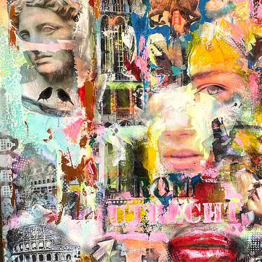 Schilderij - Utrecht meets Rome - Ciao Ciao Bella - Domtoren Utrecht - 120x100cm |  AMBER HOUWELING