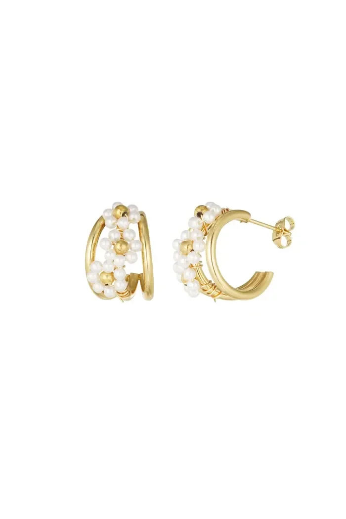 Blooming beads oorbellen - wit Goud kleur