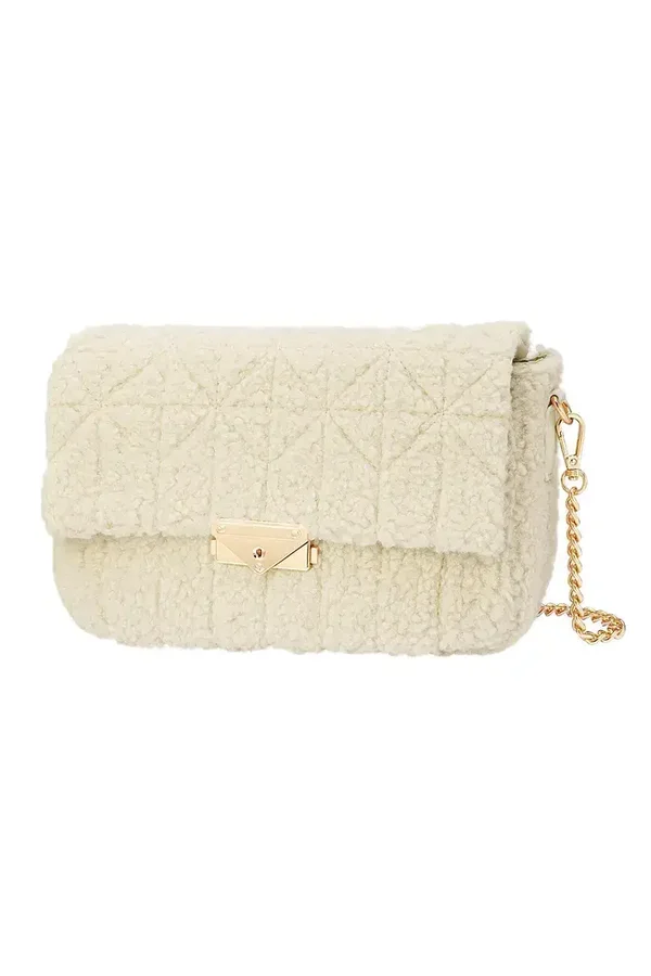 Handtas met teddy stof gestikt Off-white PU