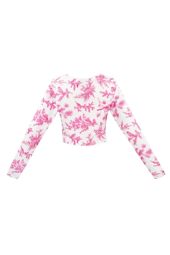 Long sleeve bloem top - fuchsia maat M