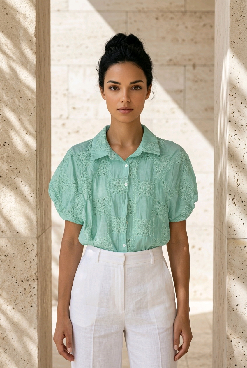 Blouse broderie groen