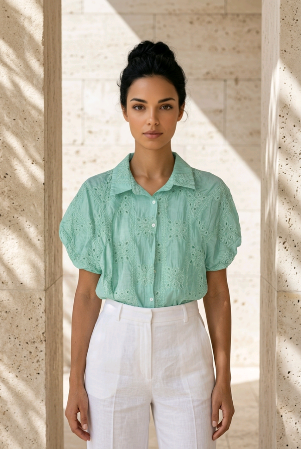Blouse broderie groen