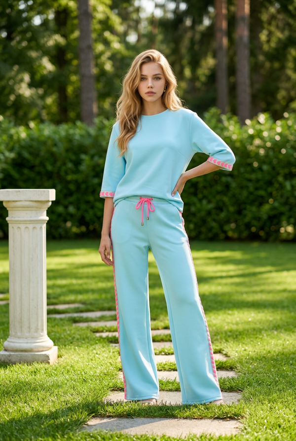 Set hartjes lange broek blauw