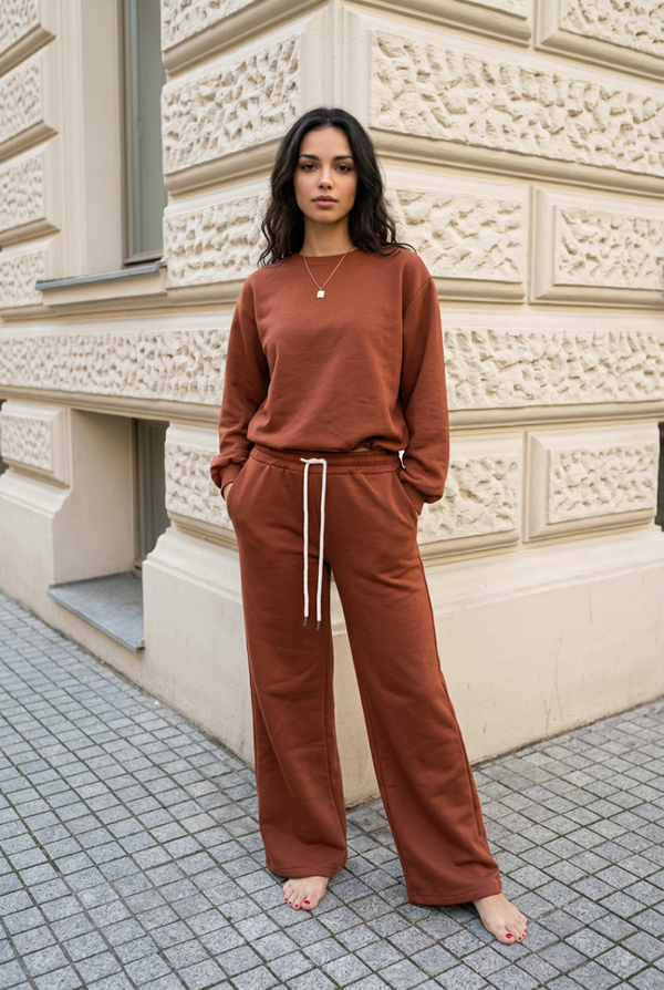 Set cropped top en broek terracotta TikTok