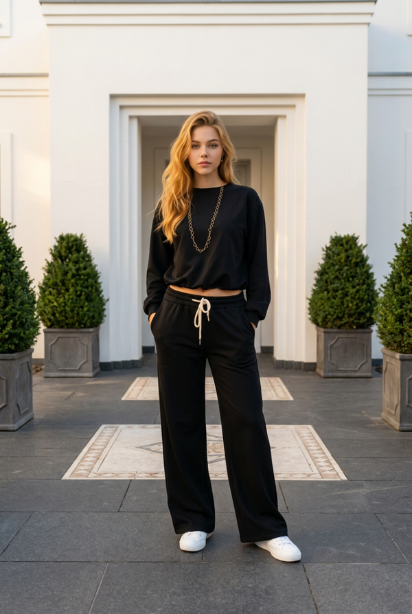 Set cropped top en broek zwart