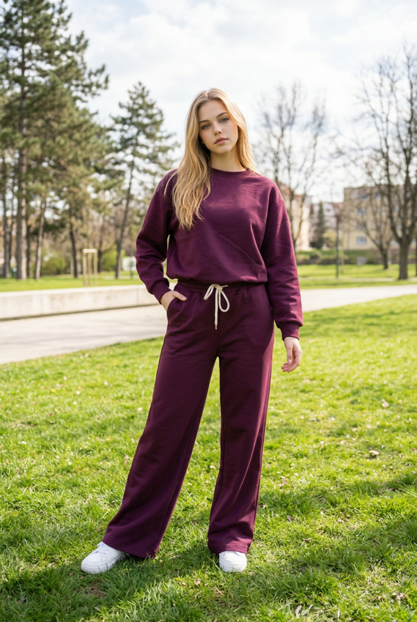Set cropped top en broek bordeaux rood TikTok