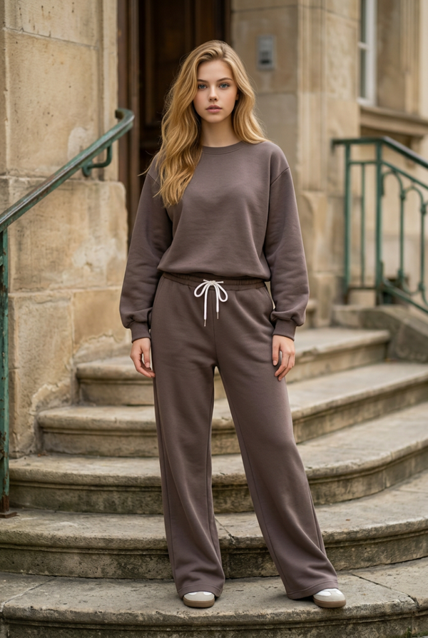 Set cropped top en broek taupe